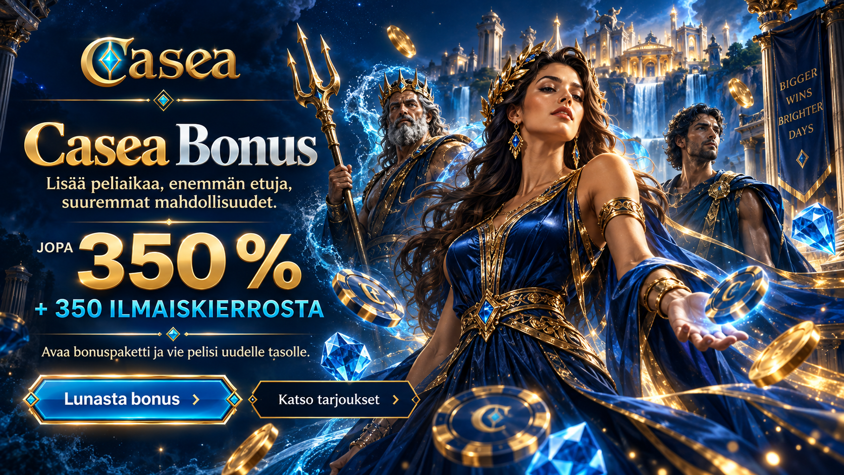Casea bonus – jopa 16 000 € + 350 ilmaiskierrosta neljässä vaiheessa